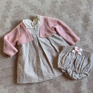 Mayoral Cream and Pink Baby Dress with Bloomers size 1-2M
